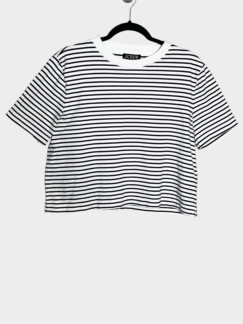 J.CREW Black White Striped Boxy Cropped Tee Size Small - Picture 2 of 5